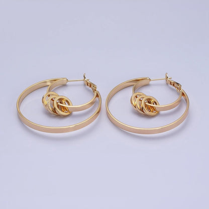 16K Gold Filled 40mm Multiple Round Band Geometric Hinge Hoop Earrings in Gold &amp; Silver | AE051 AE052