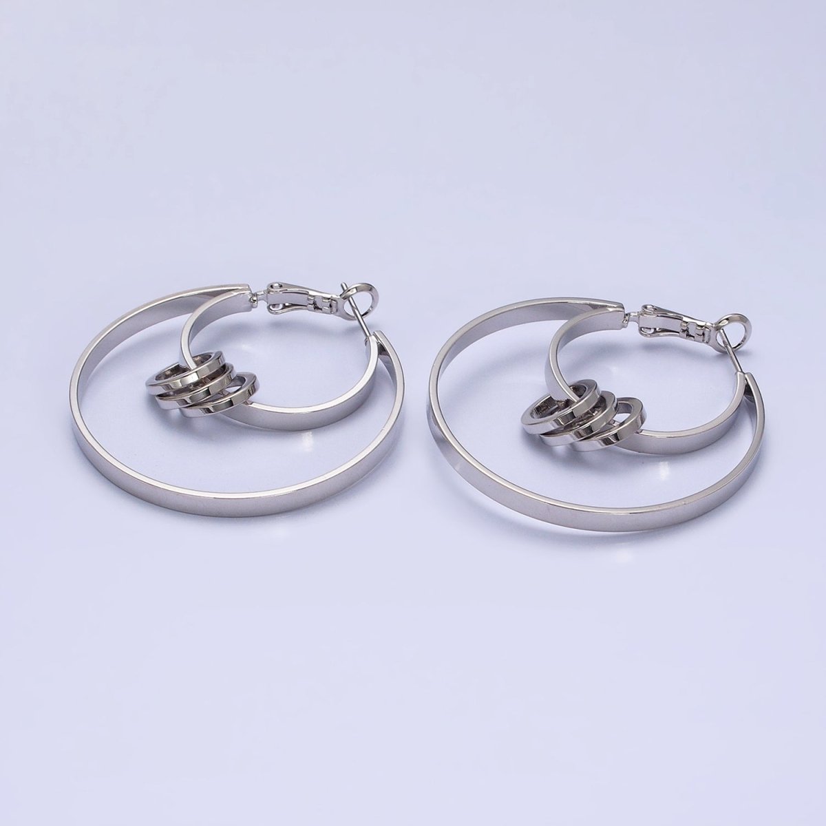 16K Gold Filled 40mm Multiple Round Band Geometric Hinge Hoop Earrings in Gold &amp; Silver | AE051 AE052