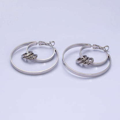 16K Gold Filled 40mm Multiple Round Band Geometric Hinge Hoop Earrings in Gold &amp; Silver | AE051 AE052