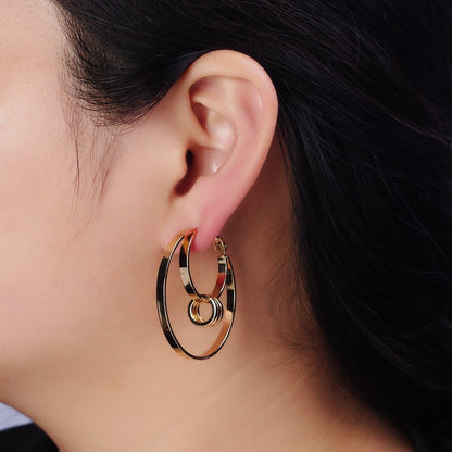 16K Gold Filled 40mm Multiple Round Band Geometric Hinge Hoop Earrings in Gold &amp; Silver | AE051 AE052