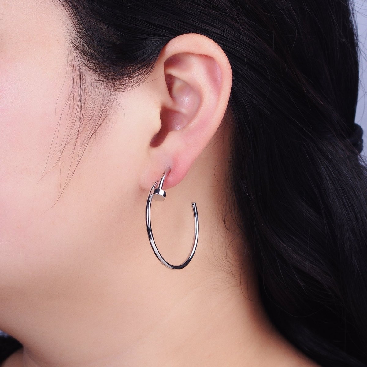 16K Gold Filled 40mm Needle C-Shaped Hoop Earrings in Gold &amp; Silver | AB759 AB760
