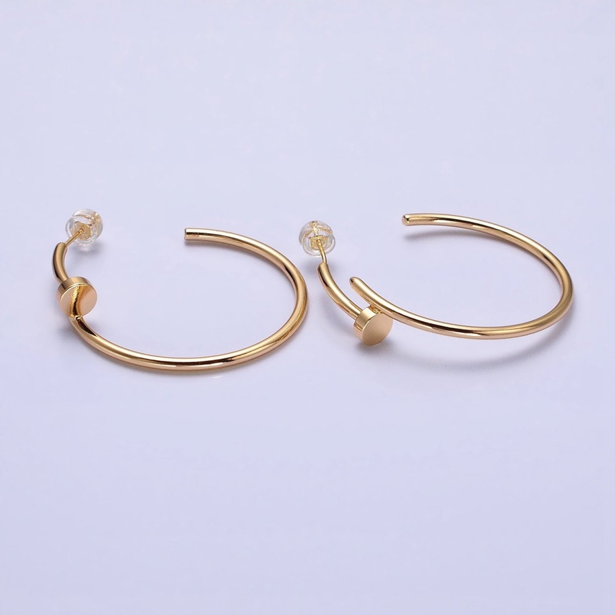 16K Gold Filled 40mm Needle C-Shaped Hoop Earrings in Gold &amp; Silver | AB759 AB760
