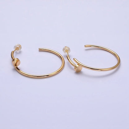 16K Gold Filled 40mm Needle C-Shaped Hoop Earrings in Gold &amp; Silver | AB759 AB760