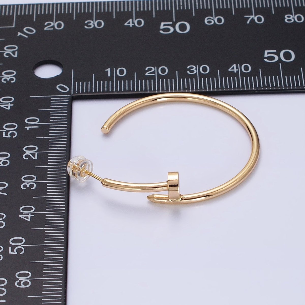 16K Gold Filled 40mm Needle C-Shaped Hoop Earrings in Gold &amp; Silver | AB759 AB760