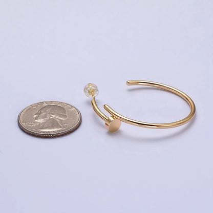 16K Gold Filled 40mm Needle C-Shaped Hoop Earrings in Gold &amp; Silver | AB759 AB760
