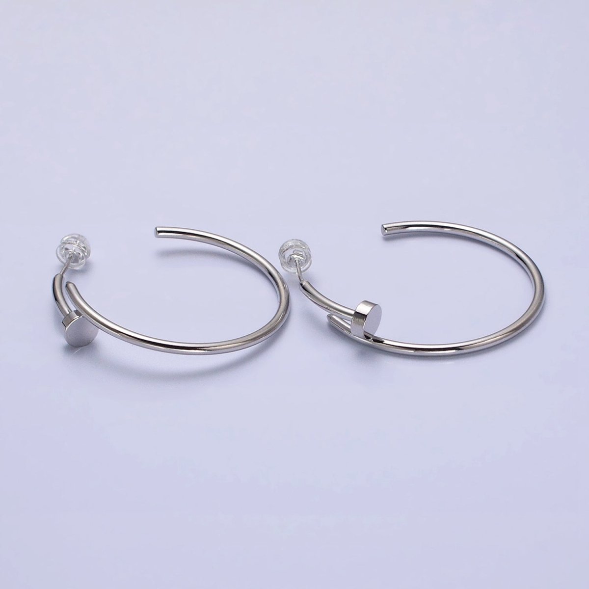16K Gold Filled 40mm Needle C-Shaped Hoop Earrings in Gold &amp; Silver | AB759 AB760