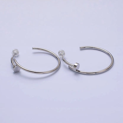 16K Gold Filled 40mm Needle C-Shaped Hoop Earrings in Gold &amp; Silver | AB759 AB760