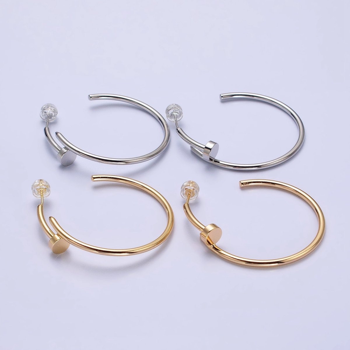 16K Gold Filled 40mm Needle C-Shaped Hoop Earrings in Gold &amp; Silver | AB759 AB760
