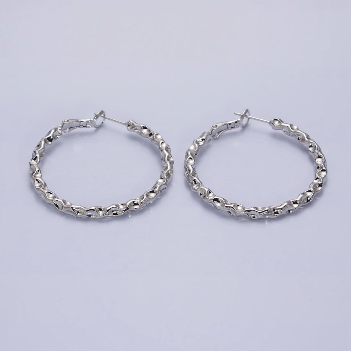 16K Gold Filled 40mm Thin Hammered Hinge Hoop Earrings in Gold &amp; Silver | AB1486 AB1487
