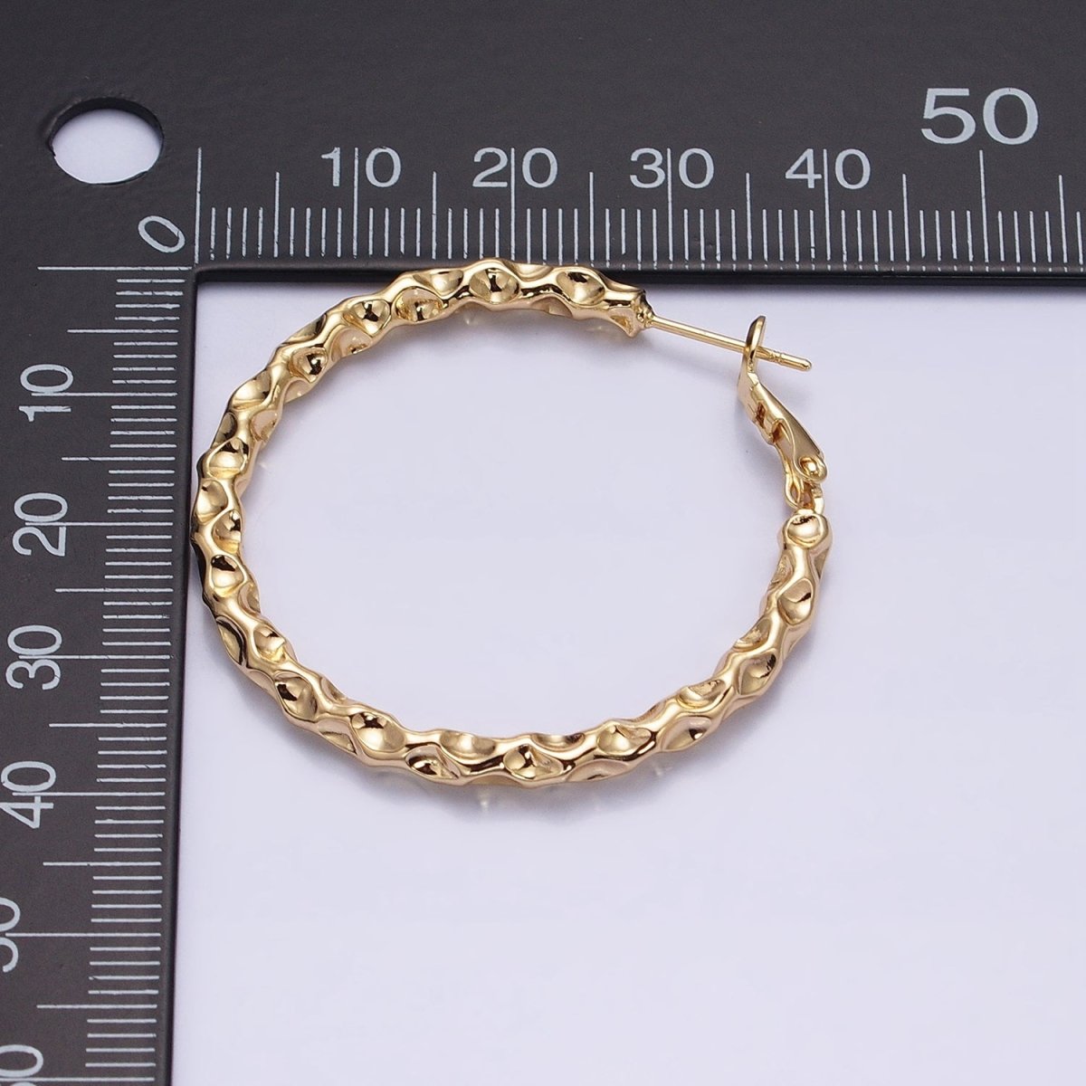 16K Gold Filled 40mm Thin Hammered Hinge Hoop Earrings in Gold &amp; Silver | AB1486 AB1487