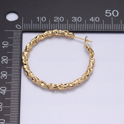 16K Gold Filled 40mm Thin Hammered Hinge Hoop Earrings in Gold &amp; Silver | AB1486 AB1487