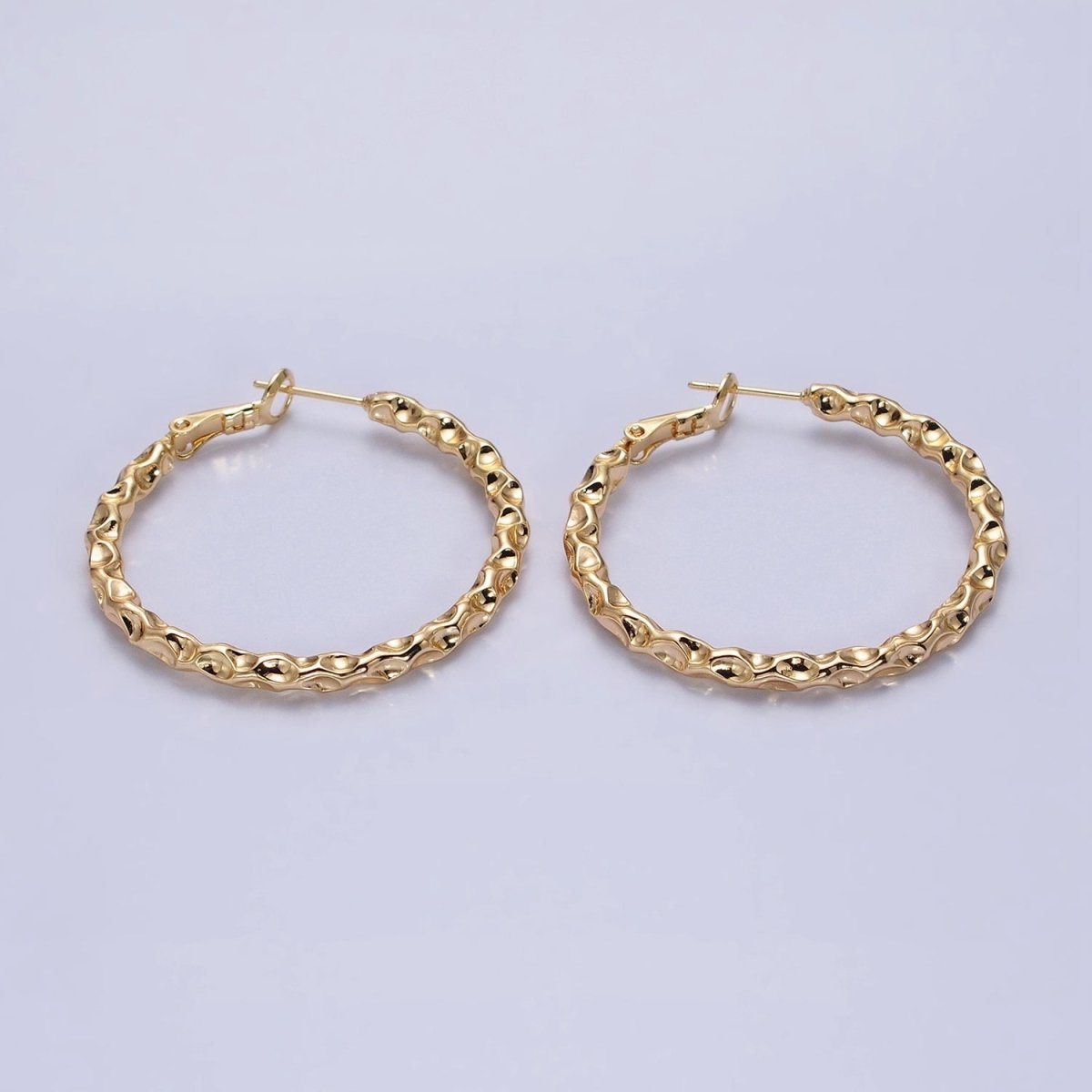 16K Gold Filled 40mm Thin Hammered Hinge Hoop Earrings in Gold &amp; Silver | AB1486 AB1487
