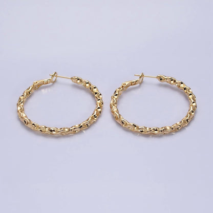 16K Gold Filled 40mm Thin Hammered Hinge Hoop Earrings in Gold &amp; Silver | AB1486 AB1487