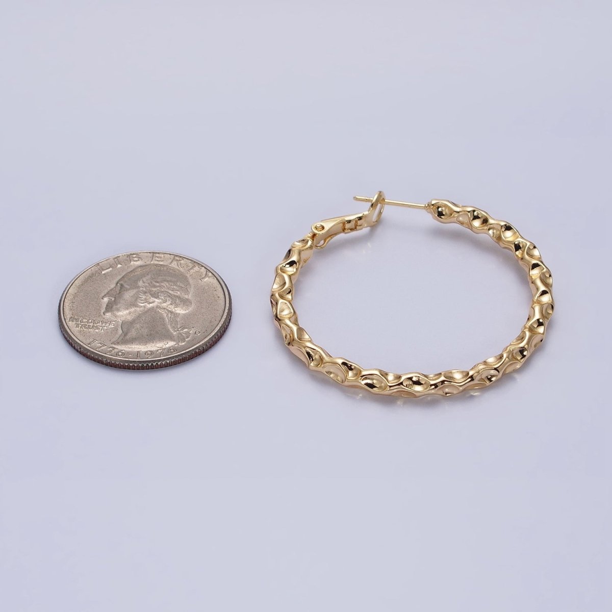16K Gold Filled 40mm Thin Hammered Hinge Hoop Earrings in Gold &amp; Silver | AB1486 AB1487