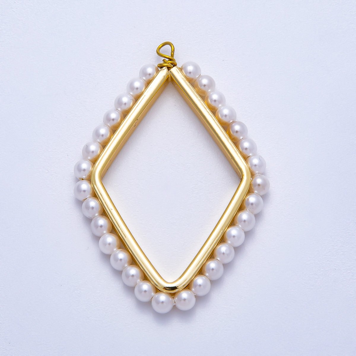 16K Gold Filled 41mm Shell Pearl Open Rhombus Geometric Charm | Charms-00547