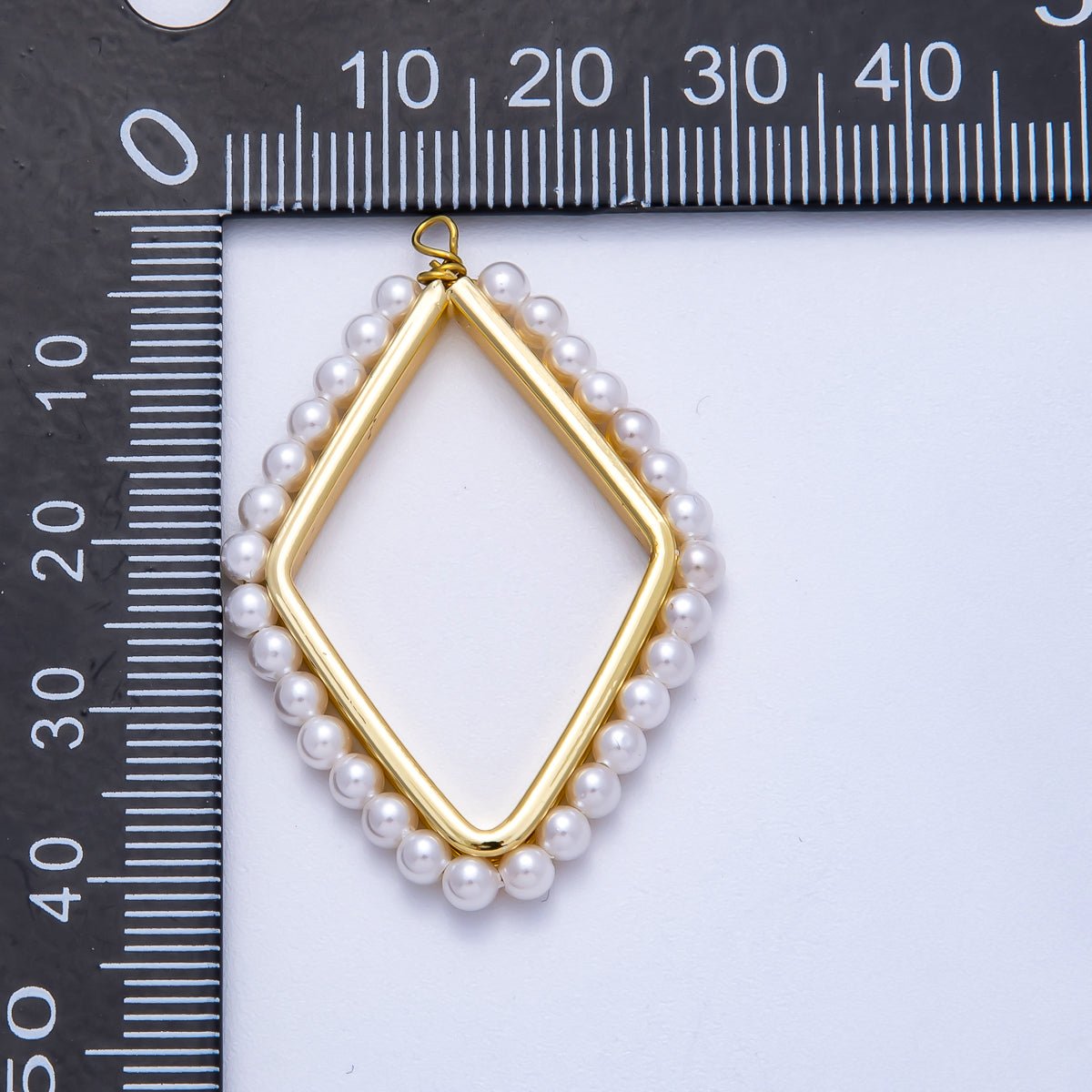 16K Gold Filled 41mm Shell Pearl Open Rhombus Geometric Charm | Charms-00547