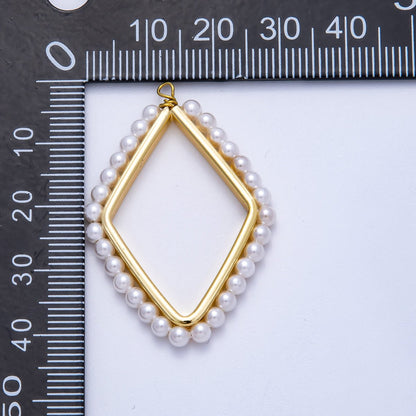 16K Gold Filled 41mm Shell Pearl Open Rhombus Geometric Charm | Charms-00547