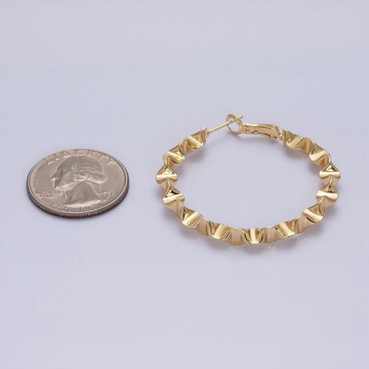 16K Gold Filled 43.5mm Geometric Wavy Foil Hinge Hoop Earrings in Gold &amp; Silver | AB1437 - AB1438