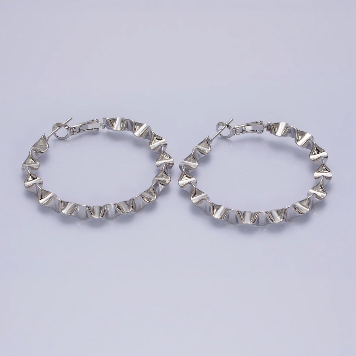 16K Gold Filled 43.5mm Geometric Wavy Foil Hinge Hoop Earrings in Gold &amp; Silver | AB1437 - AB1438