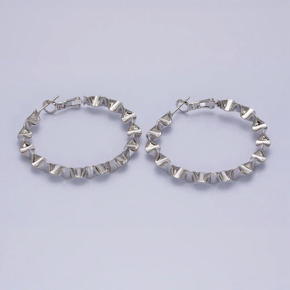 16K Gold Filled 43.5mm Geometric Wavy Foil Hinge Hoop Earrings in Gold &amp; Silver | AB1437 - AB1438