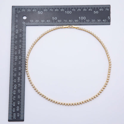 16K Gold Filled 4.3mm Micro Paved CZ Heart Spiked Tennis Chain 16.5 Inch Adjustable Necklace | WA-04685