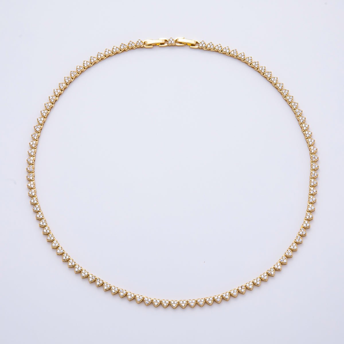 16K Gold Filled 4.3mm Micro Paved CZ Heart Spiked Tennis Chain 16.5 Inch Adjustable Necklace | WA-04685