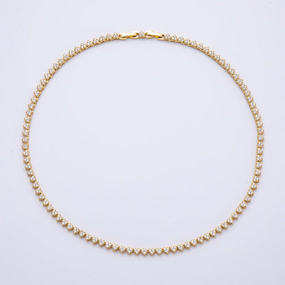 16K Gold Filled 4.3mm Micro Paved CZ Heart Spiked Tennis Chain 16.5 Inch Adjustable Necklace | WA-04685