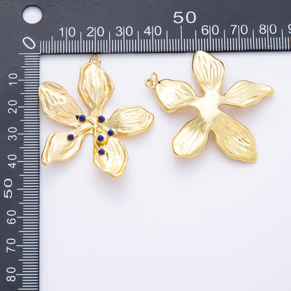 16K Gold Filled 45mm Blue Agate Dotted Foil Flower Charm | Charms-01262