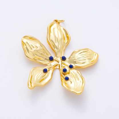 16K Gold Filled 45mm Blue Agate Dotted Foil Flower Charm | Charms-01262