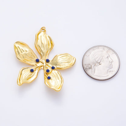 16K Gold Filled 45mm Blue Agate Dotted Foil Flower Charm | Charms-01262