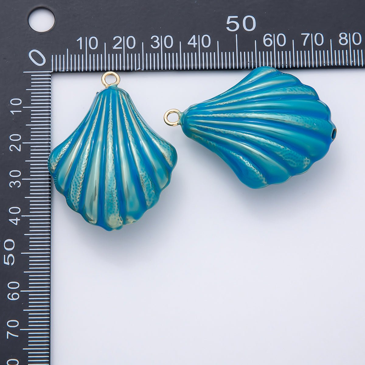 16K Gold Filled 45mm Blue, White Enamel Clam Sea Shell Charm | Charms-01058 Charms-01059