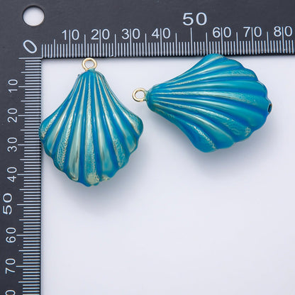 16K Gold Filled 45mm Blue, White Enamel Clam Sea Shell Charm | Charms-01058 Charms-01059