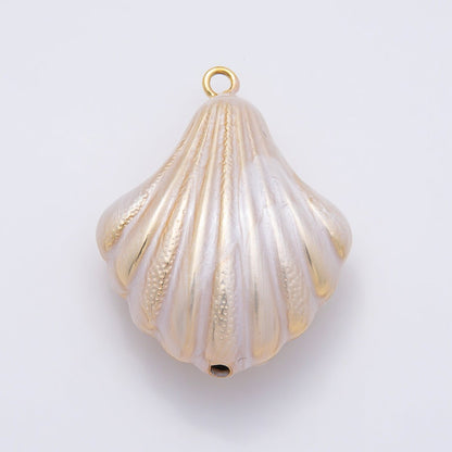 16K Gold Filled 45mm Blue, White Enamel Clam Sea Shell Charm | Charms-01058 Charms-01059