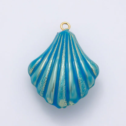 16K Gold Filled 45mm Blue, White Enamel Clam Sea Shell Charm | Charms-01058 Charms-01059