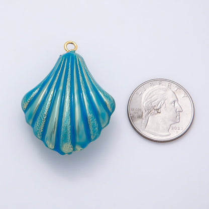 16K Gold Filled 45mm Blue, White Enamel Clam Sea Shell Charm | Charms-01058 Charms-01059