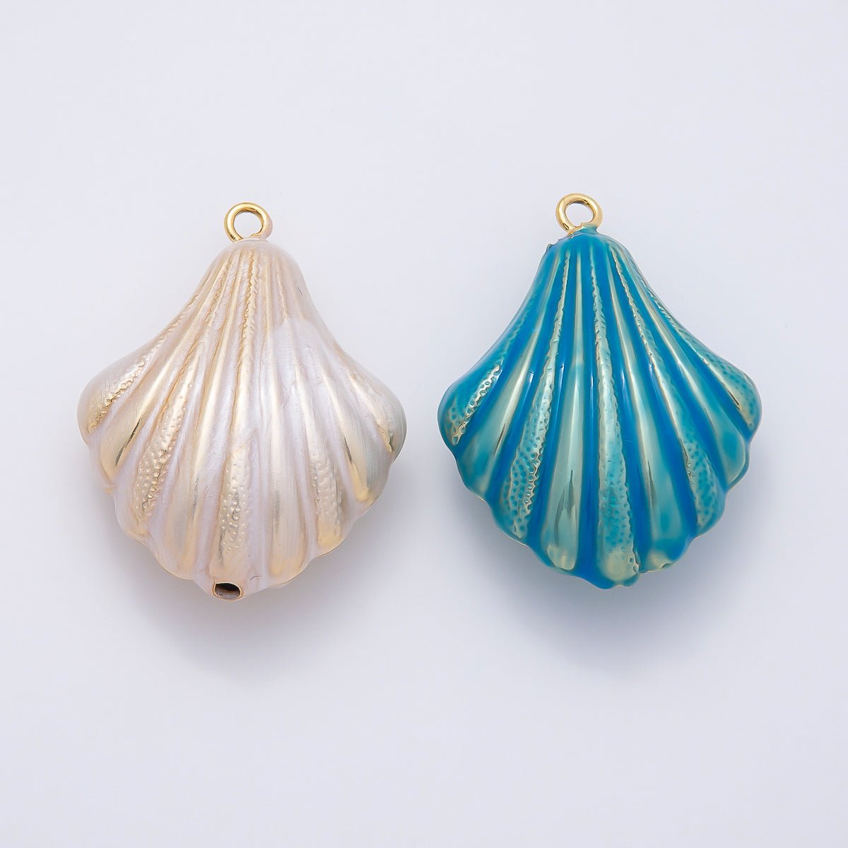 16K Gold Filled 45mm Blue, White Enamel Clam Sea Shell Charm | Charms-01058 Charms-01059