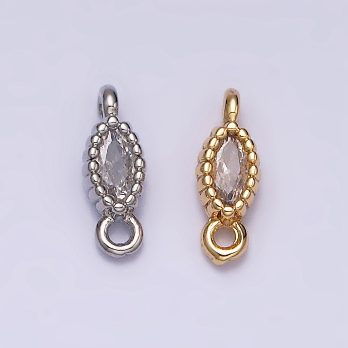 16K Gold Filled 4.5mm Clear Marquise CZ Dotted Bezel Connector in Gold &amp; Silver | Y-907