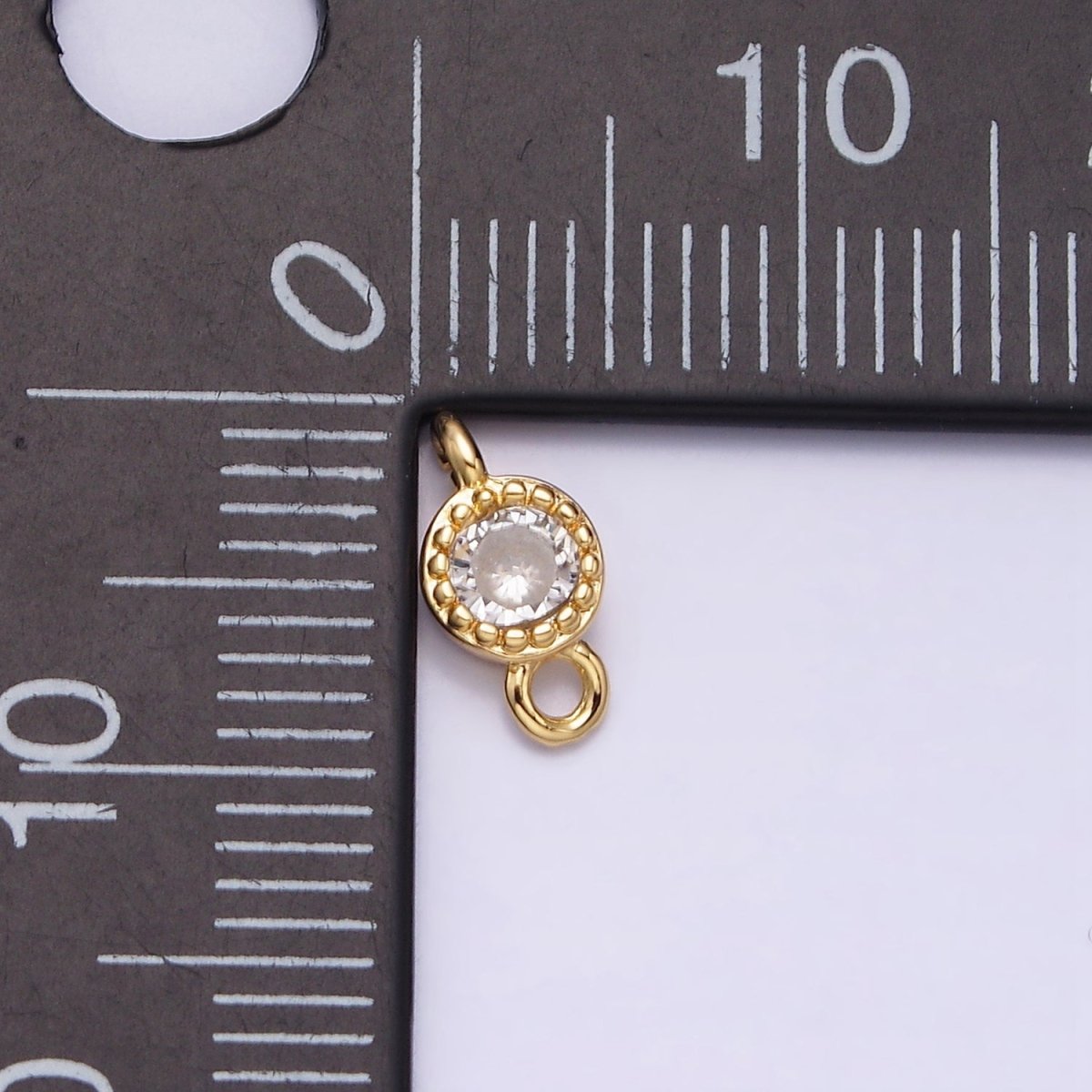 16K Gold Filled 4.5mm Clear Round CZ Dotted Bezel Connector in Gold &amp; Silver | Y-909-Gold