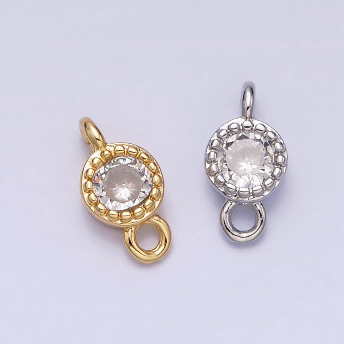 16K Gold Filled 4.5mm Clear Round CZ Dotted Bezel Connector in Gold &amp; Silver | Y-909-Gold
