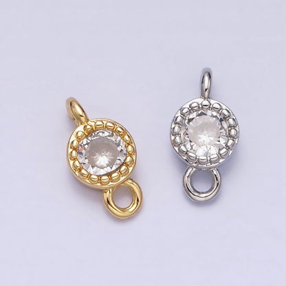 16K Gold Filled 4.5mm Clear Round CZ Dotted Bezel Connector in Gold &amp; Silver | Y-909-Gold