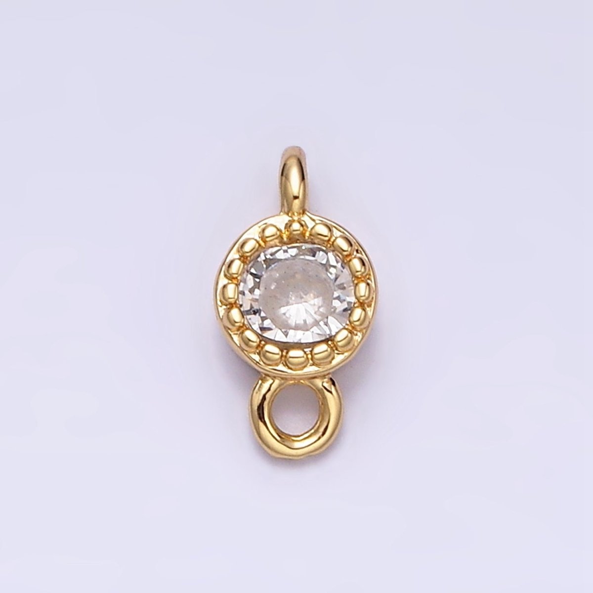 16K Gold Filled 4.5mm Clear Round CZ Dotted Bezel Connector in Gold &amp; Silver | Y-909-Gold