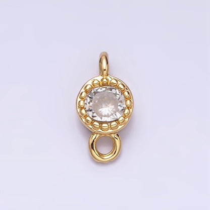 16K Gold Filled 4.5mm Clear Round CZ Dotted Bezel Connector in Gold &amp; Silver | Y-909-Gold