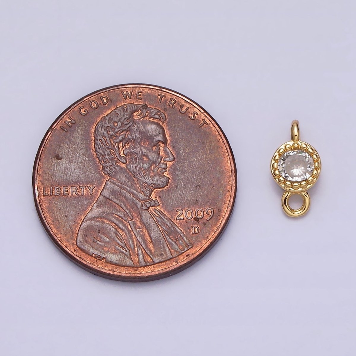 16K Gold Filled 4.5mm Clear Round CZ Dotted Bezel Connector in Gold &amp; Silver | Y-909-Gold