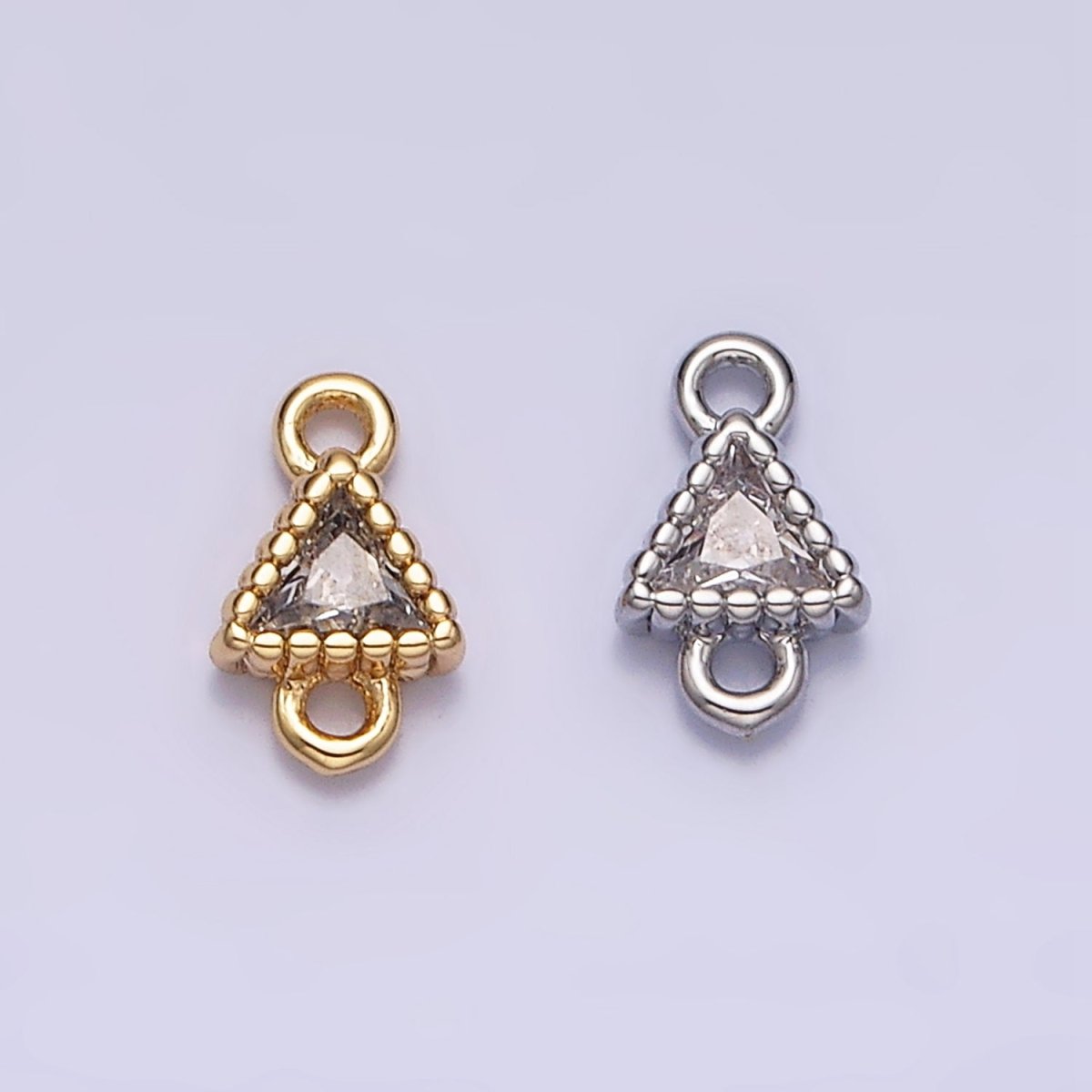 16K Gold Filled 4.5mm Clear Triangle CZ Dotted Bezel Connector in Gold &amp; Silver | Y-906