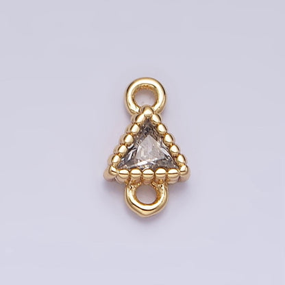16K Gold Filled 4.5mm Clear Triangle CZ Dotted Bezel Connector in Gold &amp; Silver | Y-906