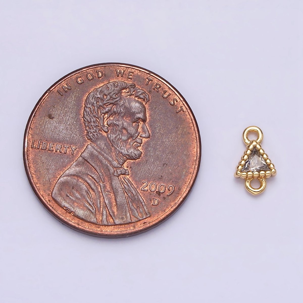 16K Gold Filled 4.5mm Clear Triangle CZ Dotted Bezel Connector in Gold &amp; Silver | Y-906