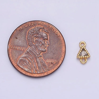 16K Gold Filled 4.5mm Clear Triangle CZ Dotted Bezel Connector in Gold &amp; Silver | Y-906