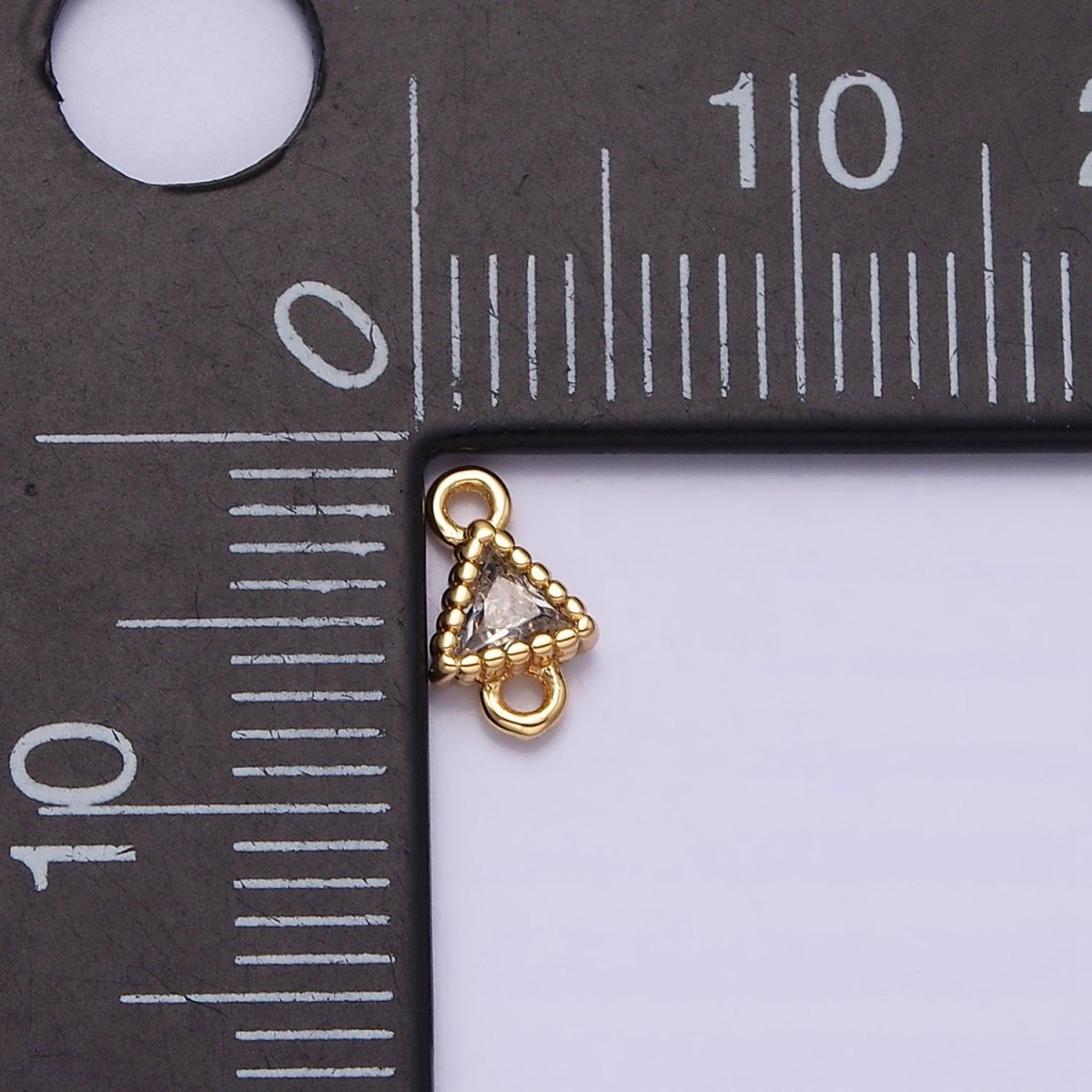 16K Gold Filled 4.5mm Clear Triangle CZ Dotted Bezel Connector in Gold &amp; Silver | Y-906