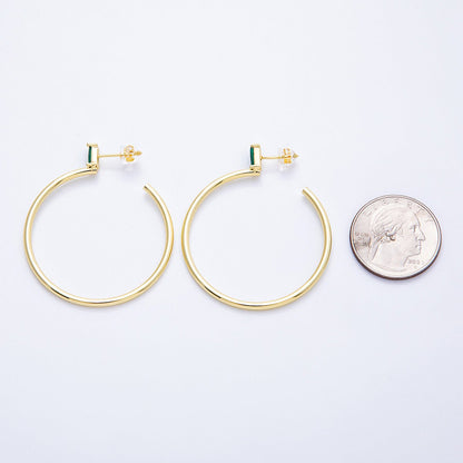 16K Gold Filled 45mm Green Baguette CZ C-Shaped Hoop Earrings | Earrings-00143