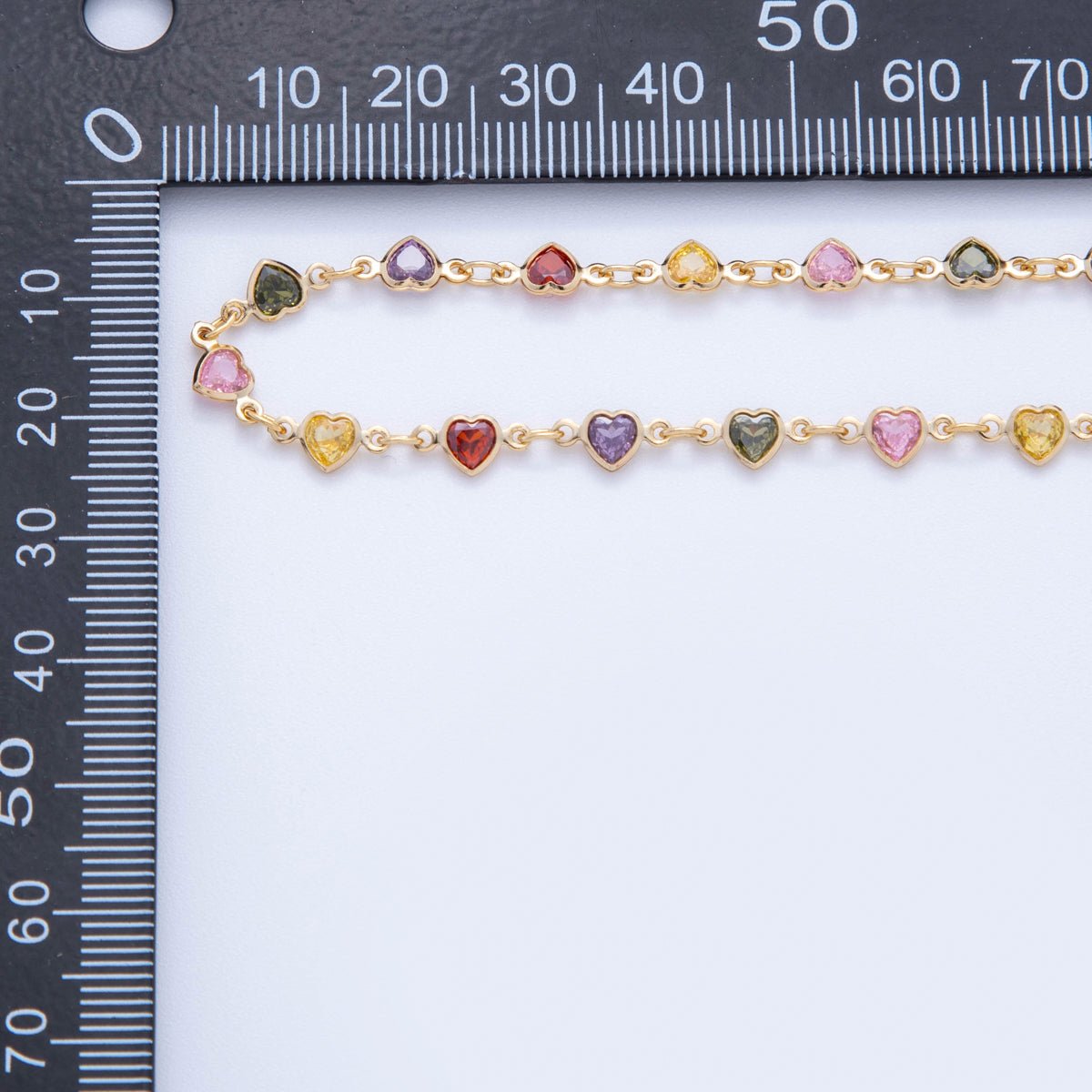 16K Gold Filled 4.5mm Multicolor CZ Multifaceted Heart Unfinished Chain by Yard | Roll-1601
